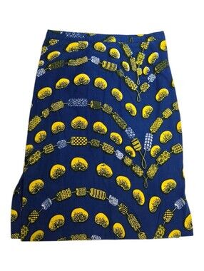 Wax Block African Print blue and yellow lantern pattern handmade skirt S/M